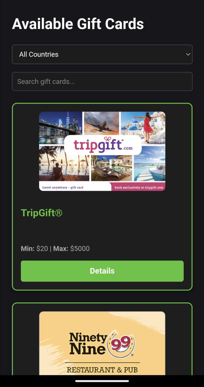 Select your country and card