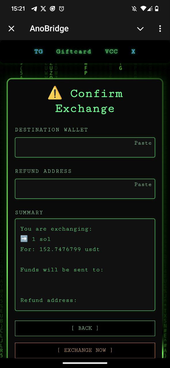 Enter Destination and refund addrress